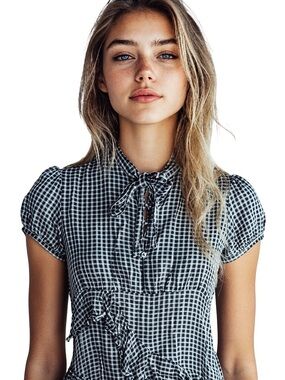 Great Jones Asymmetrical Black & White Gingham Tie-Neck Dress